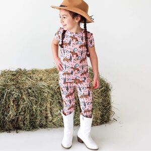 Posh Peanut Oakley Kids Western Cowgirl Bamboo Pajama Set - Pink Horses